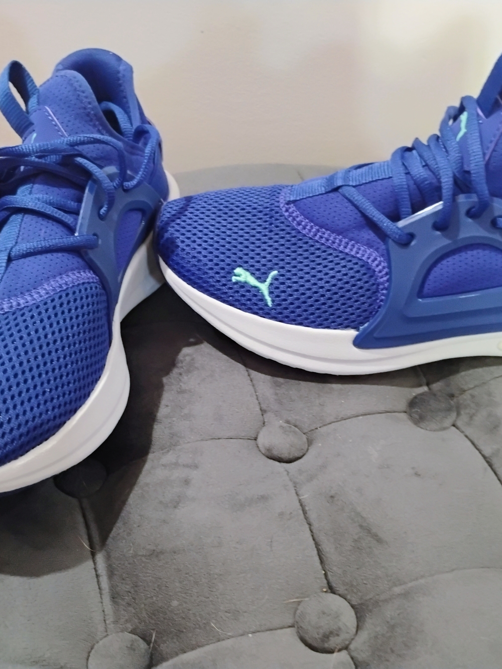 Puma Royal Blue Mesh Sneakers with Mint Accent